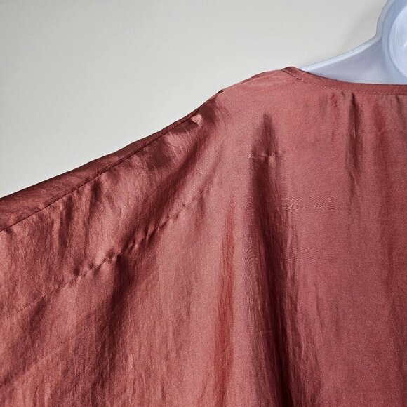 Free People Midnight Vibes Pink Satin Blend V-Neck Blouse Dolman Women's Medium - Picture 10 of 11